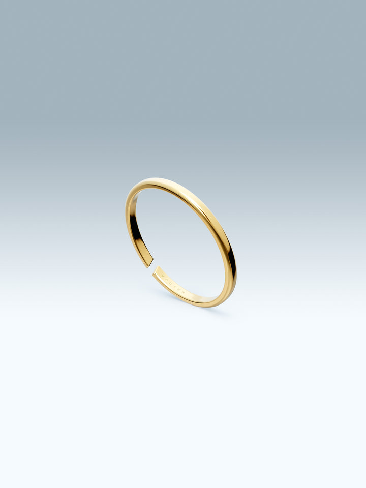 Gold vacier linear ring on a light gray background
