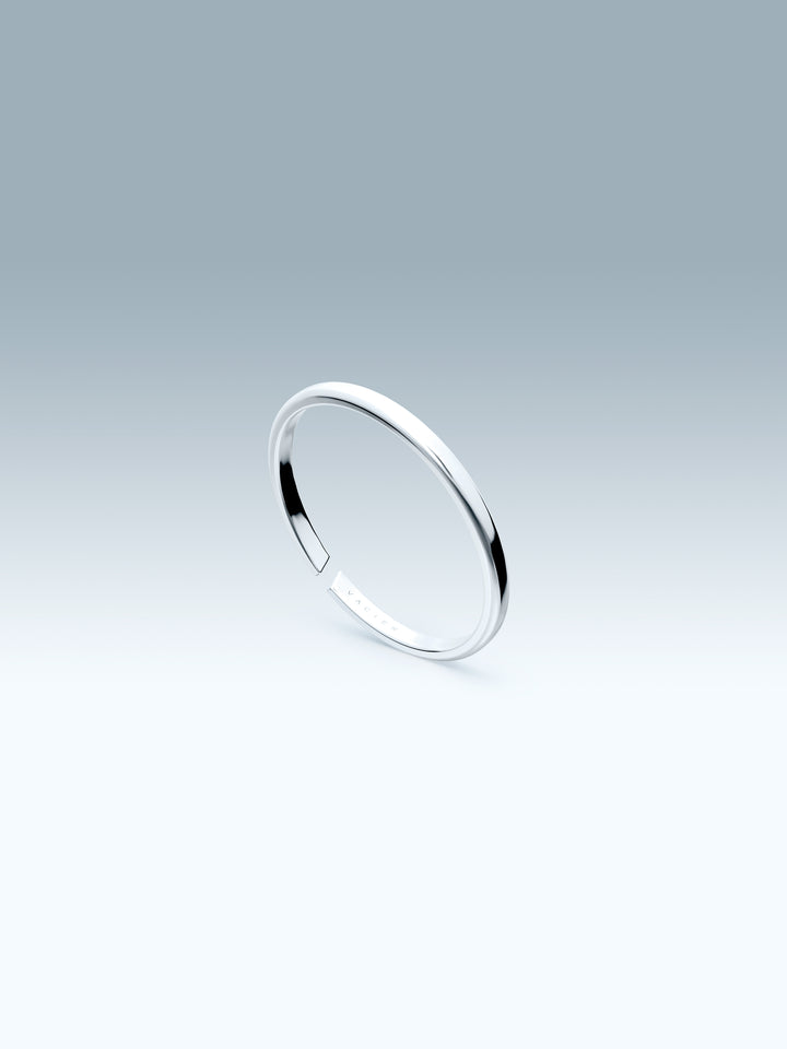 Silver vacier linear ring on a light gray background